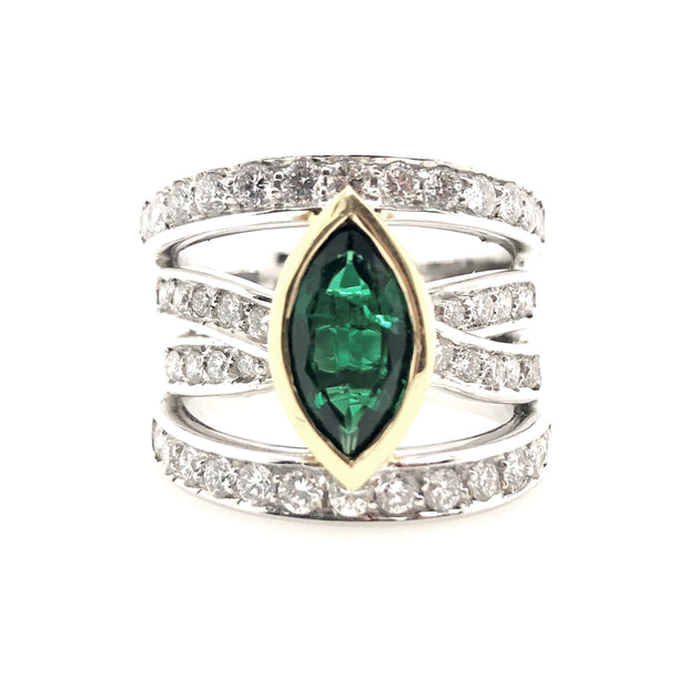 White/Yellow Gold Emerald and Diamond Fashion Ring