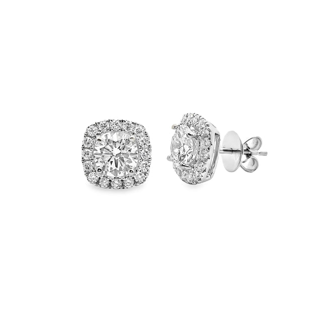 Lab Grown White Gold Diamond Halo Stud Earrings