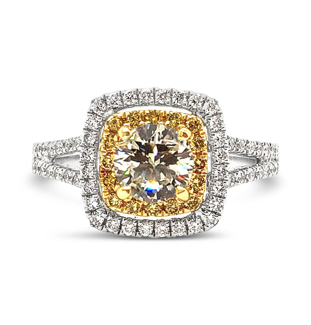 White/Yellow Gold Fancy Color Diamond Halo Ring