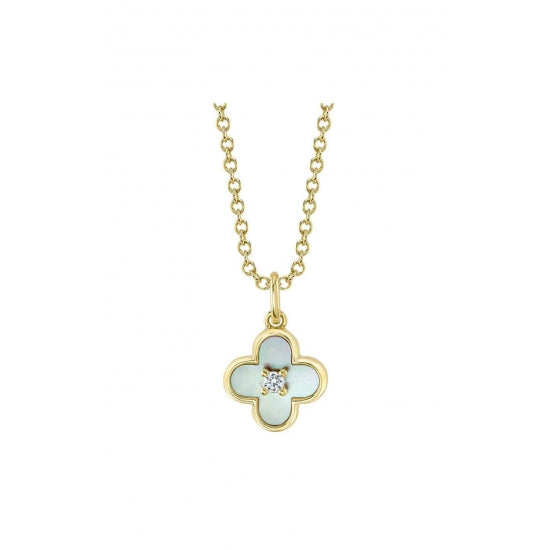 Shy Creation Yellow Gold Mother of Pearl and Diamond Pendant