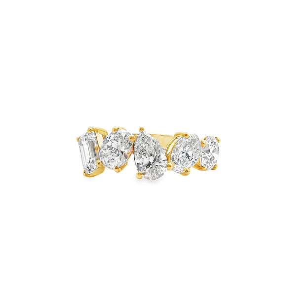 Lab Grown Yellow Gold Five Stone Multi-Shape Diamond Band