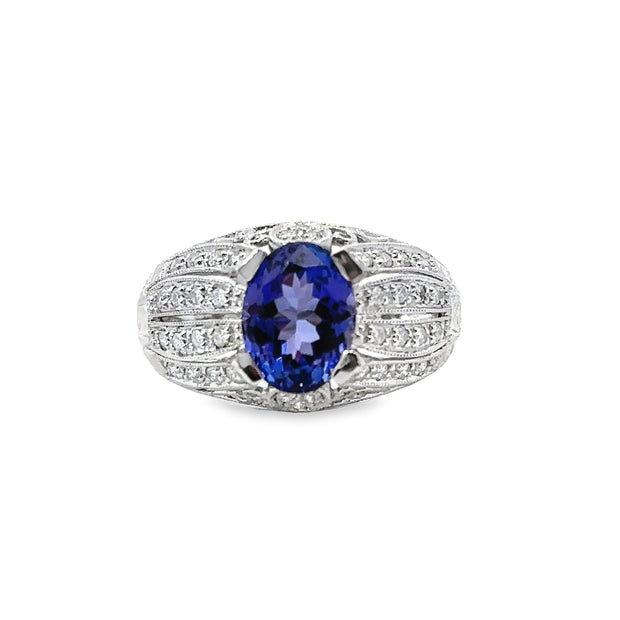 White Gold Tanzanite & Diamond Fashion Ring