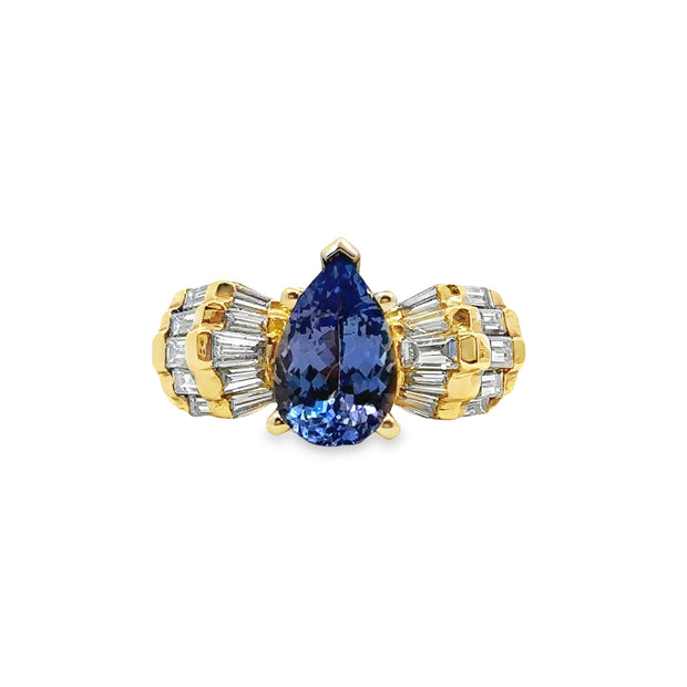 Yellow Gold Tanzanite and Diamond Fashion Ring