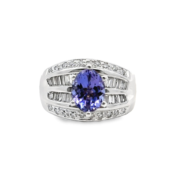 White Gold Tanzanite and Diamond Fashion Ring