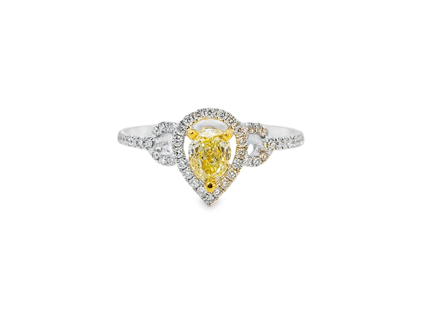 White/Yellow Gold Fancy Yellow Diamond Halo Ring