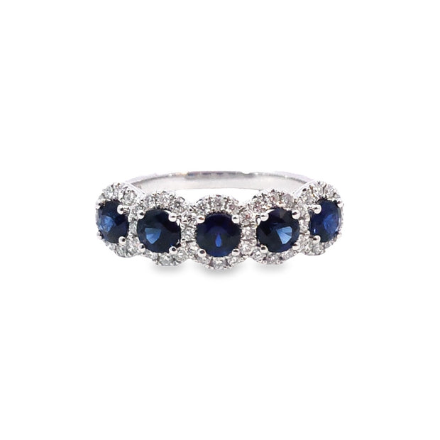 White Gold Sapphire and Diamond Halo Band