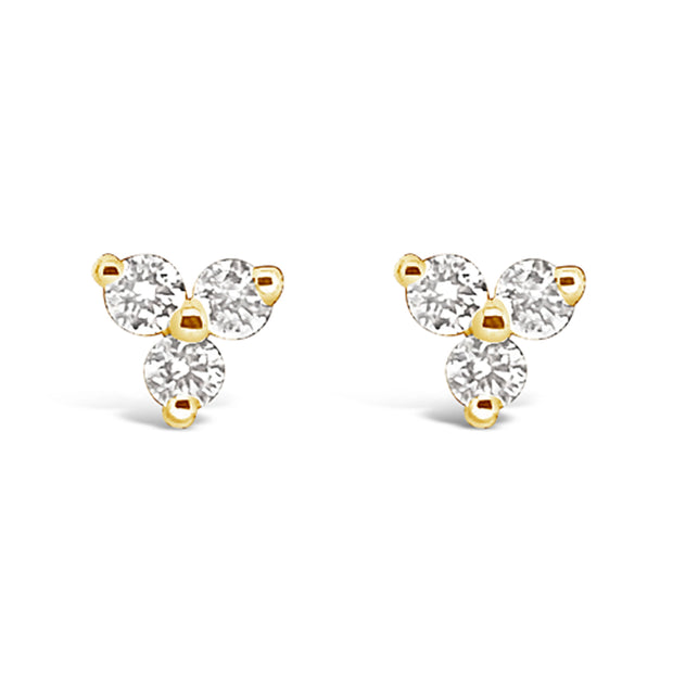 Yellow Gold Diamond Three Stone Stud Earrings