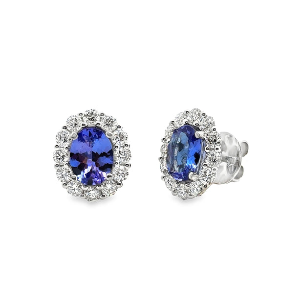 White Gold Tanzanite and Diamond Halo Stud Earrings