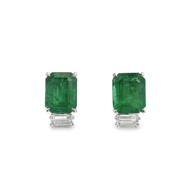 White Gold Emerald and Diamond Stud Earrings