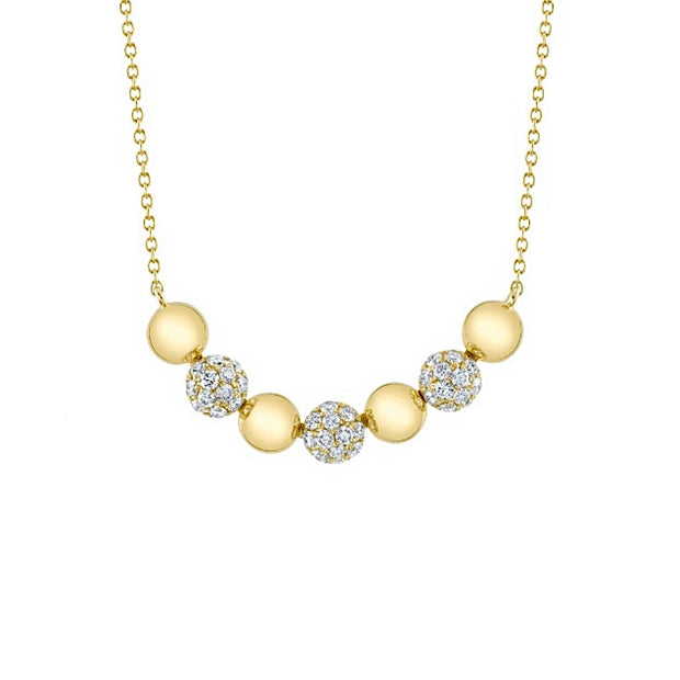 Shy Creation Yellow Gold Pave Diamond Sphere Necklace