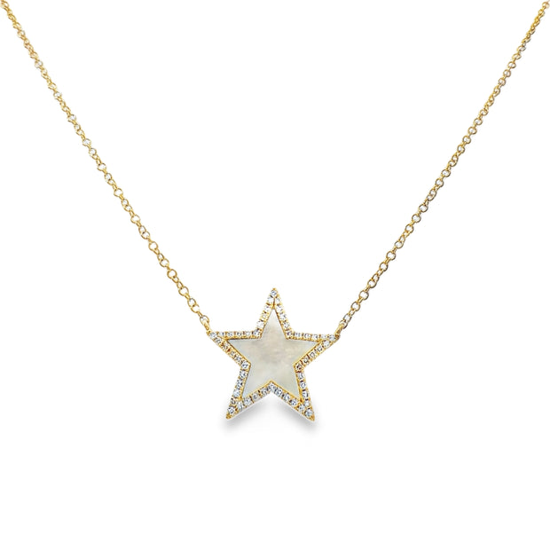 Yellow Gold Mother of Pearl and Diamond Star Necklace