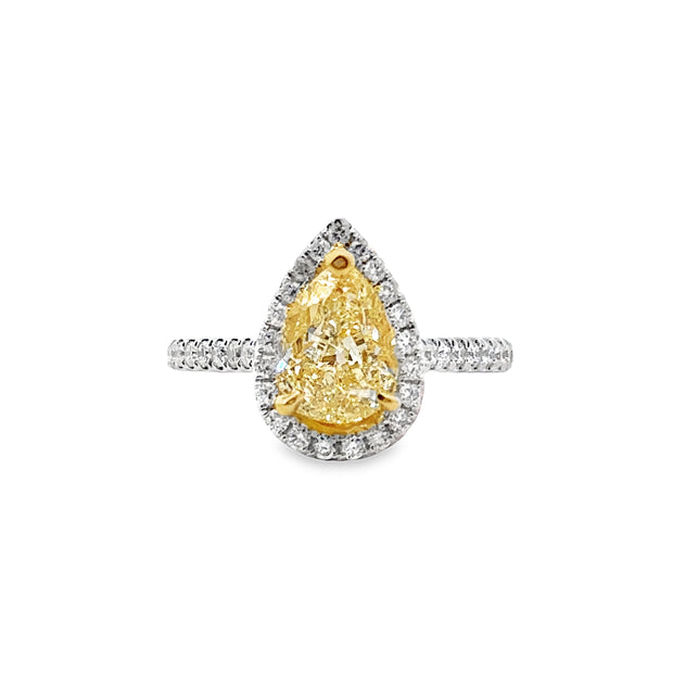 White Gold Fancy Yellow Diamond Halo Ring