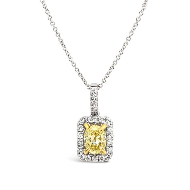 White/Yellow Gold Fancy Yellow Diamond Halo Pendant