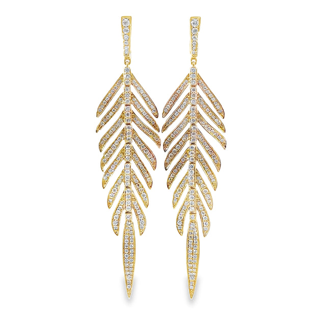 Yelow Gold Diamond Leaf Earrings