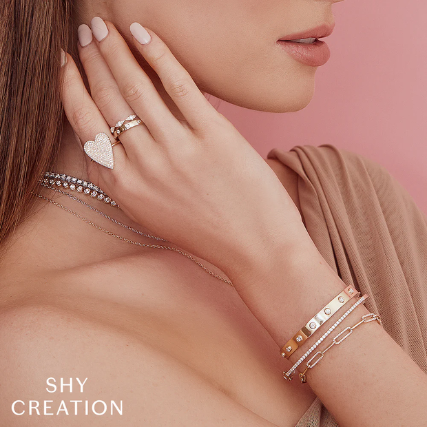 Shy Creation Yellow Gold Diamond Bangle Bracelet
