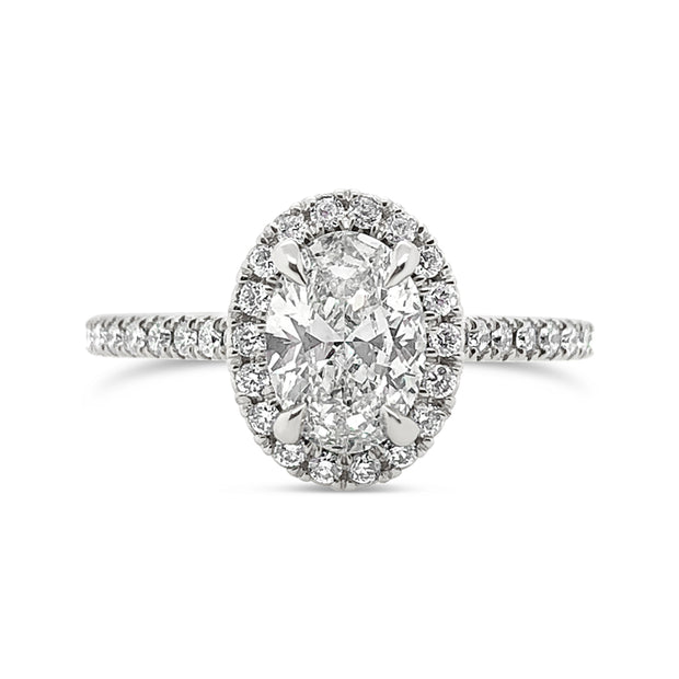 Platinum Oval Shape Diamond Halo Engagement Ring