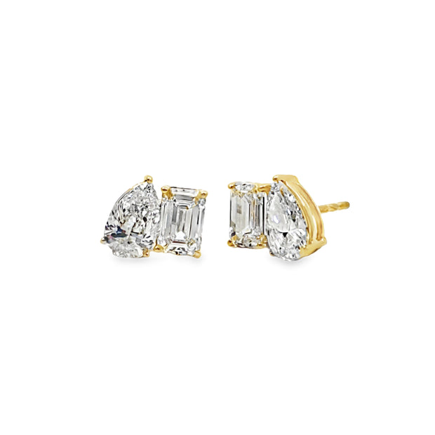 Lab Grown Yellow Gold Diamond Toi Et Moi Earrings