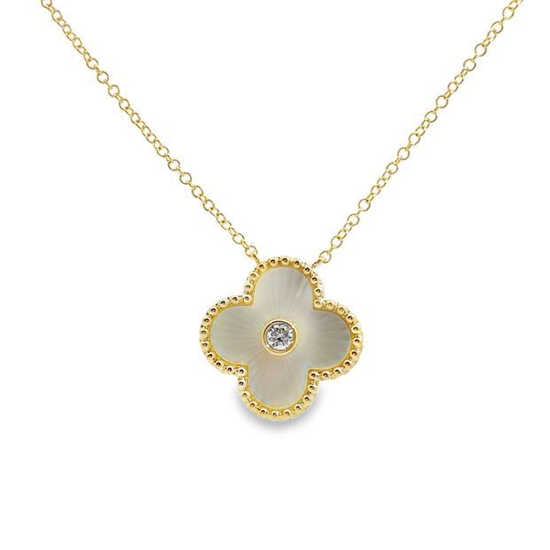 Yellow Gold Mother Of Pearl and Diamond Fashion Necklace