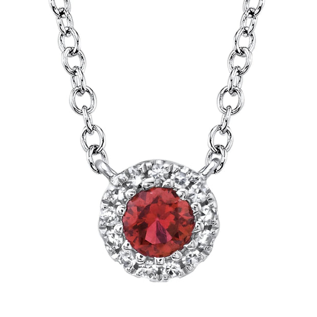 Shy Creation White Gold Ruby and Diamond Halo Necklace