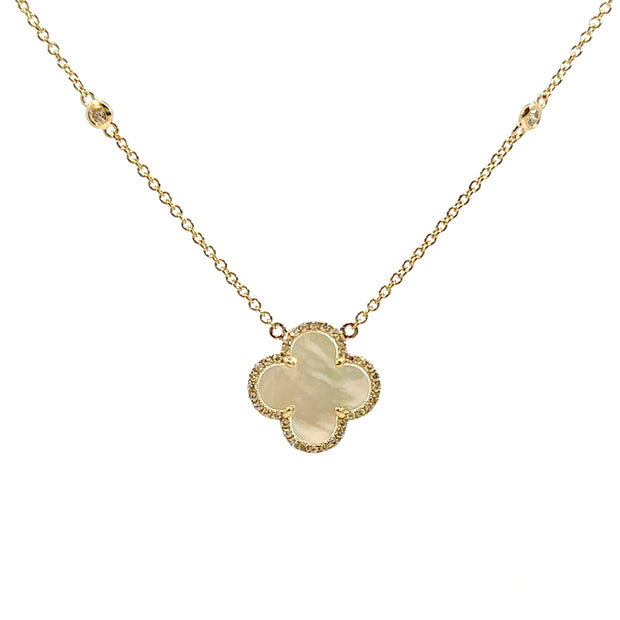 Yellow Gold Mother Of Pearl and Diamond Fashion Necklace