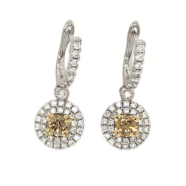 White/Yellow Gold Fancy Brown Diamond Drop Earrings