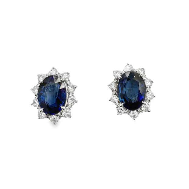 White Gold Sapphire and Diamond Halo Stud Earrings