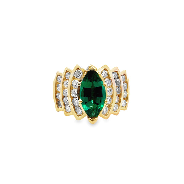 Yellow Gold Lab Grown Emerald and Diamond Ring