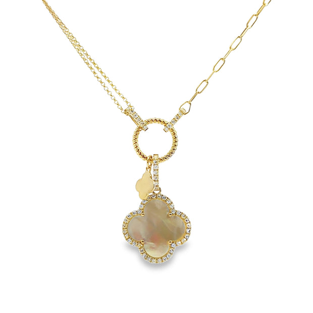 Yellow Gold Mother Of Pearl and Diamond Fashion Necklace
