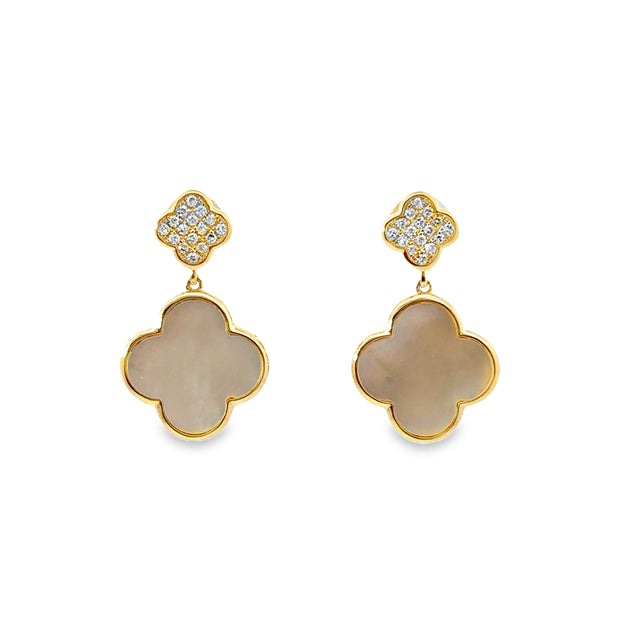 Yellow Gold Mother of Pearl and Diamond Dangle Earrings