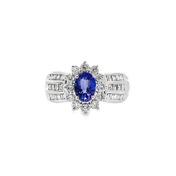 White Gold Tanzanite & Diamond Halo Fashion Ring