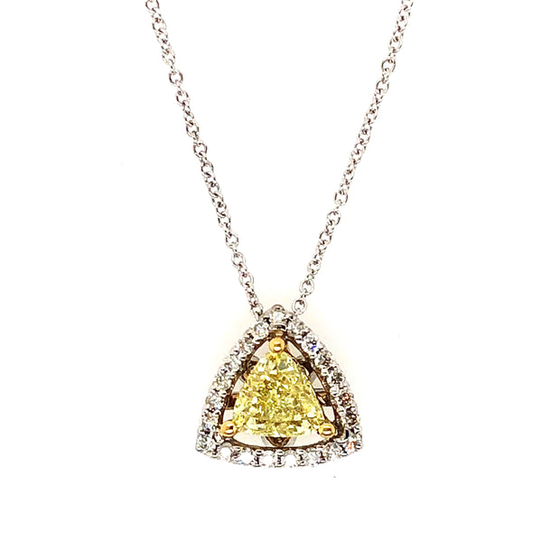 White/Yellow Gold Fancy Yellow Diamond Halo Pendant