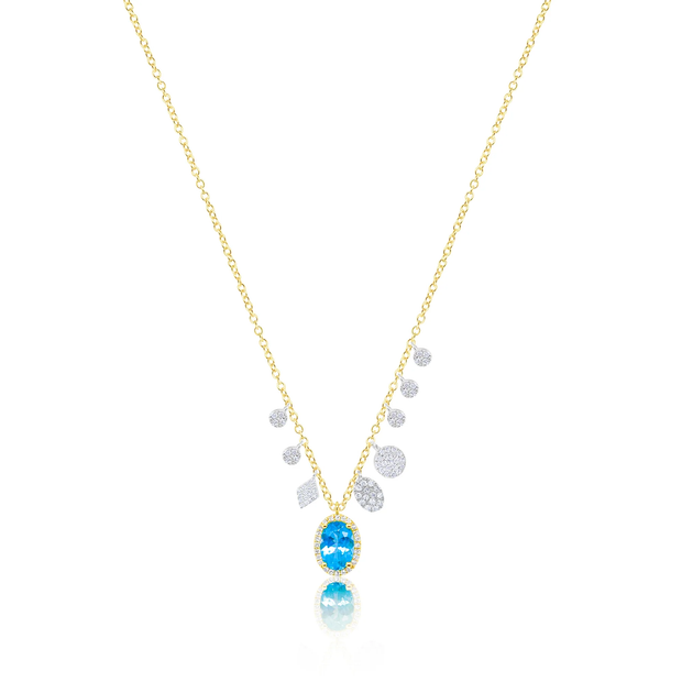 Meira T Yellow Gold Blue Topaz and Diamond Necklace
