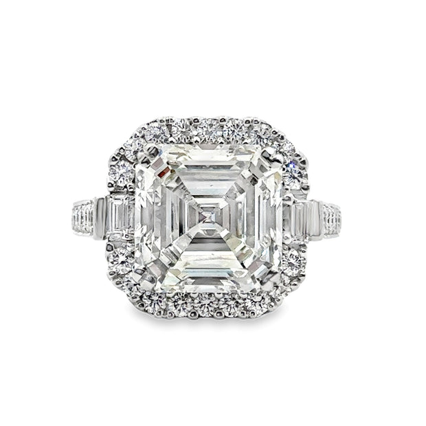 Lab Grown Platinum Asscher Cut Diamond Halo Engagement Ring