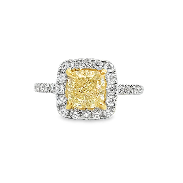 White Gold Fancy Yellow Diamond Halo Ring