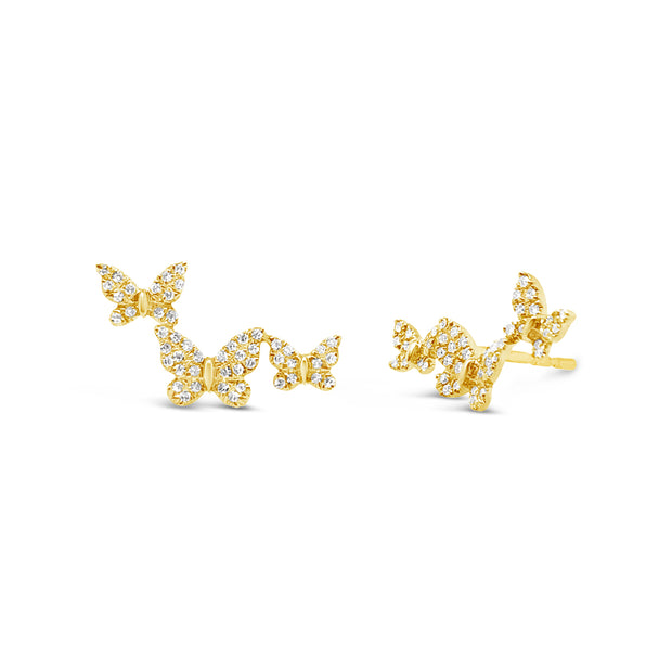 Yellow Gold Diamond Butterfly Earrings