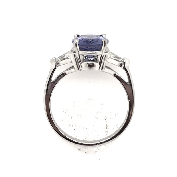 White Gold Tanzanite and Diamond Three Stone Fashion Ring