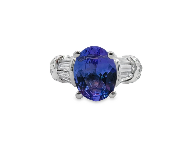 Platinum Oval Tanzanite and Diamond Ring