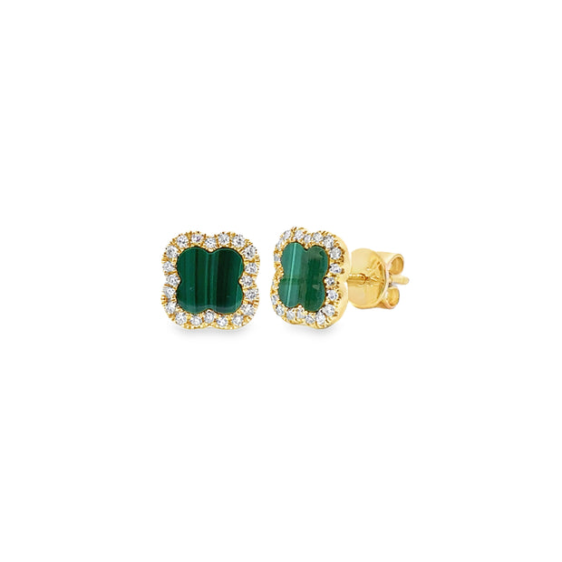 Yellow Gold Malachite and Diamond Stud Earrings