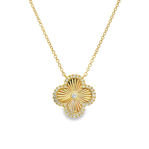 Yellow Gold Diamond Clover Shape Necklace