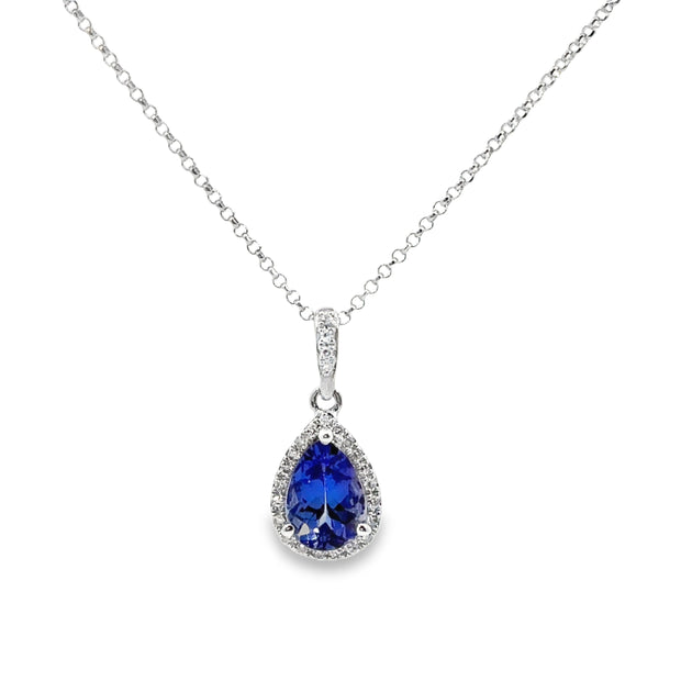 White Gold Tanzanite and Diamond Halo Pendant