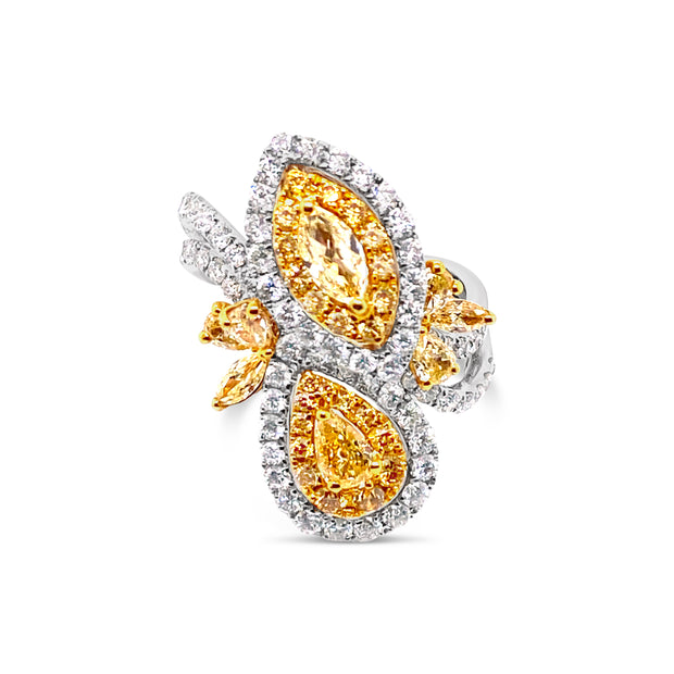 White/Yellow Gold Fancy Yellow Diamond Halo Fashion Ring
