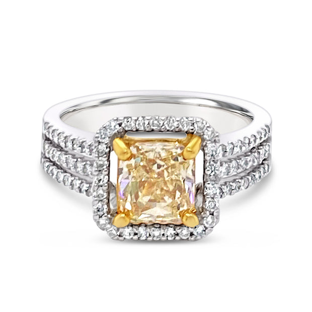 White/Yellow Gold Fancy Yellow Diamond Halo Ring