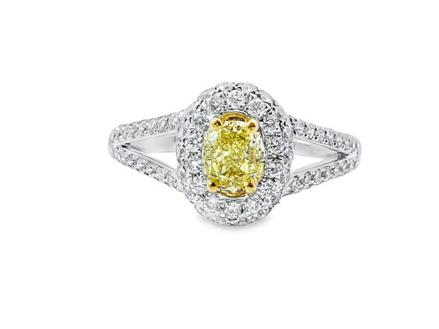 White/Yellow Gold Fancy Yellow Diamond Halo Ring