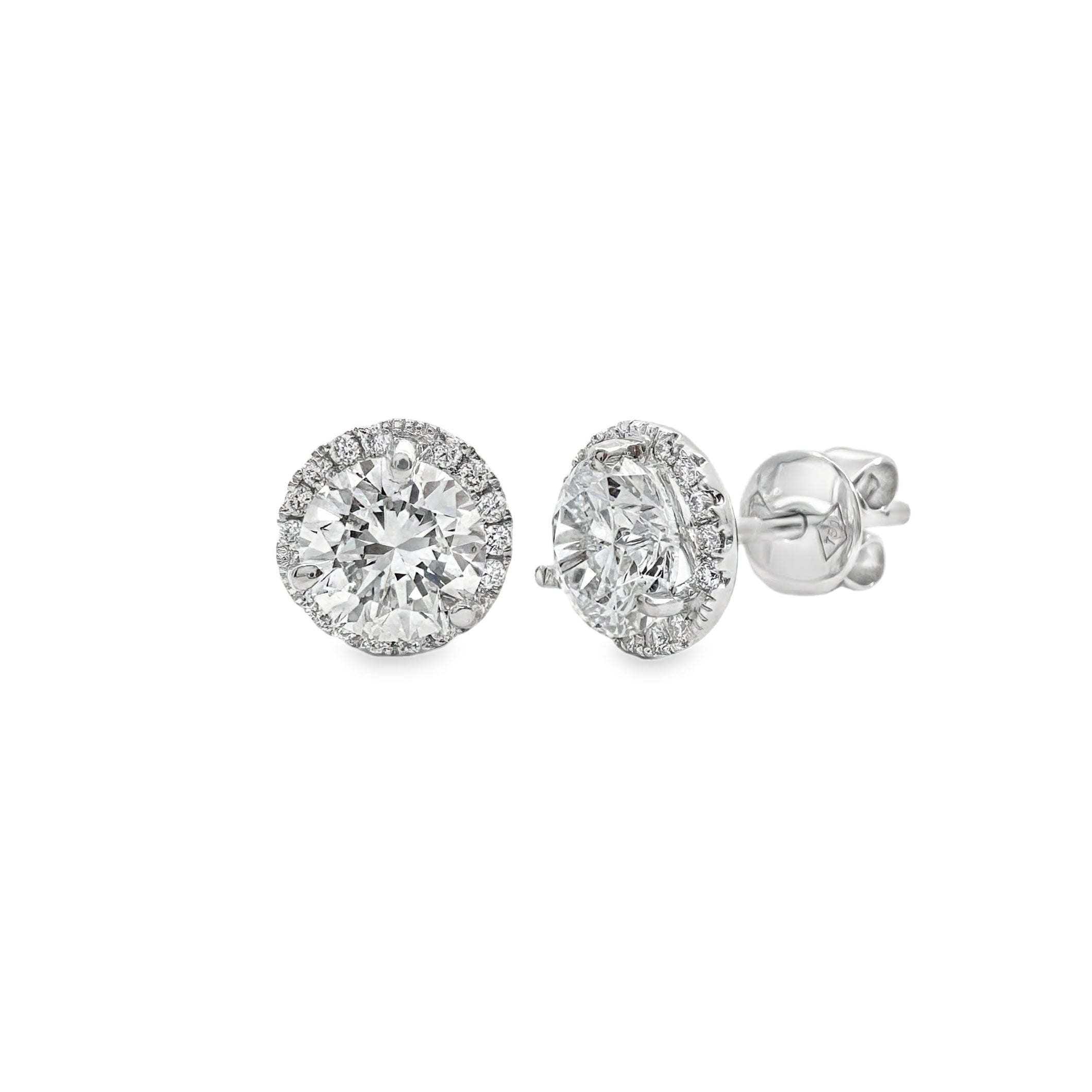 Lab Grown White Gold Diamond Halo Stud Earrings