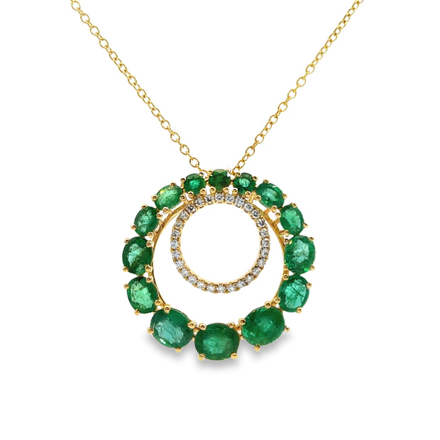 Yellow Gold Emerald and Diamond Fashion Pendant