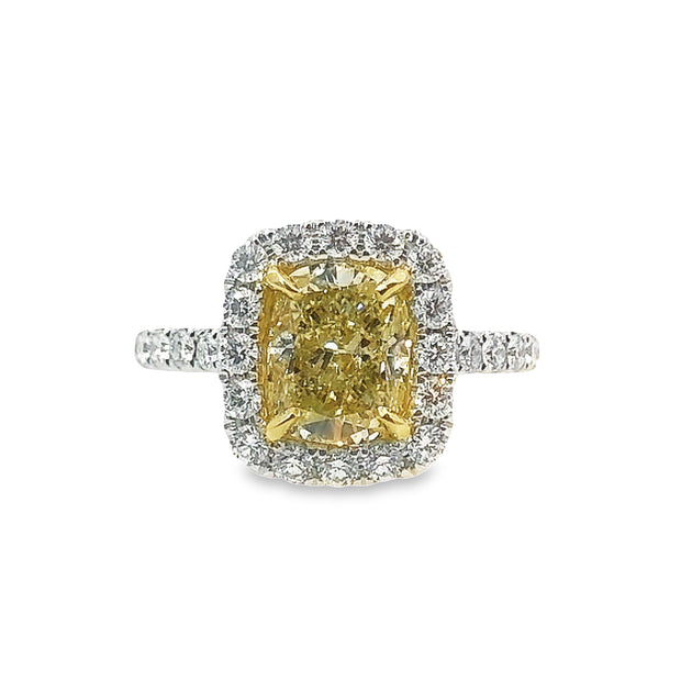 White/Yellow Gold Fancy Yellow Cushion Halo Diamond Ring