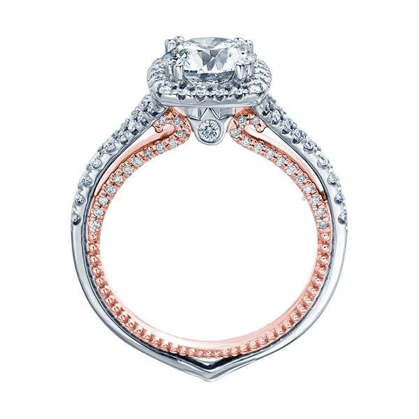 Lab Grown White and Rose Gold Diamond Halo Verragio Engagement Ring