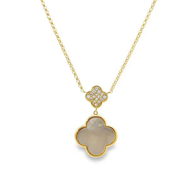 Yellow Gold Mother of Pearl and Diamond Fashion Necklace