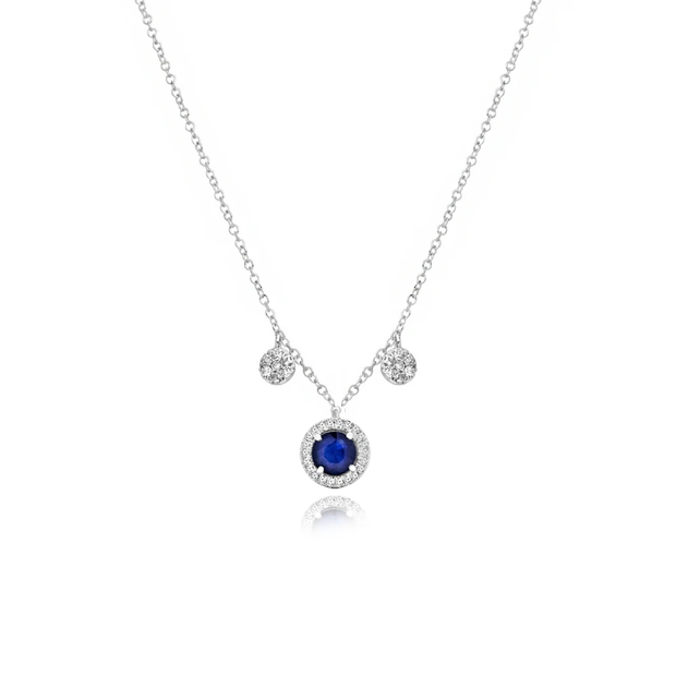 Meira T White Gold Sapphire and Diamond Fashion Halo Necklace