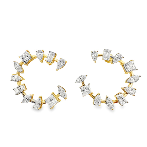 Lab Grown Multi-Shape Yellow Gold Diamond Moon Earrings